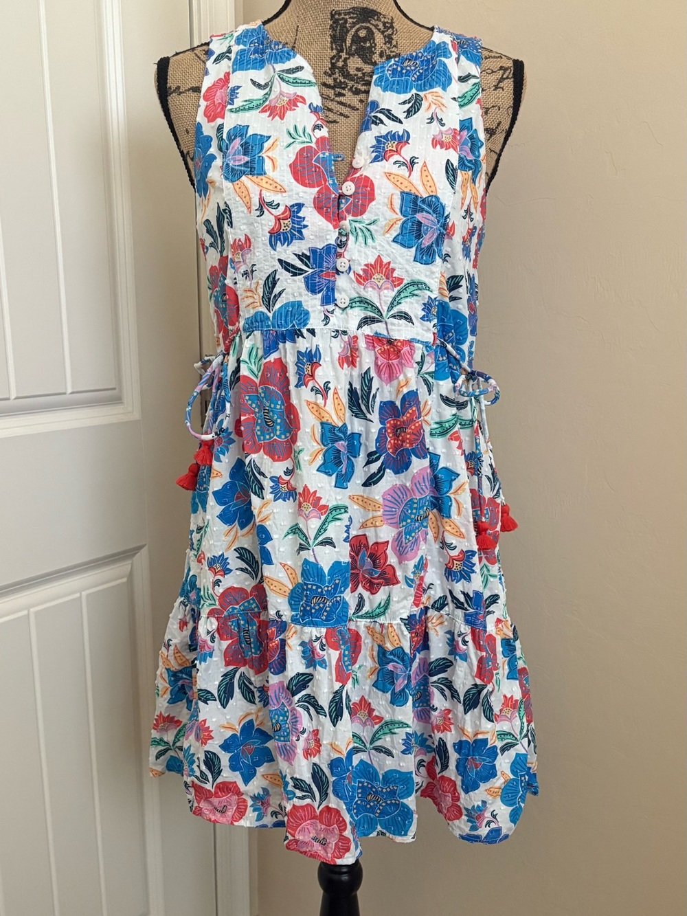 Tommy Bahama Tropi Flora Colorful Short Tiered Cotton Dress